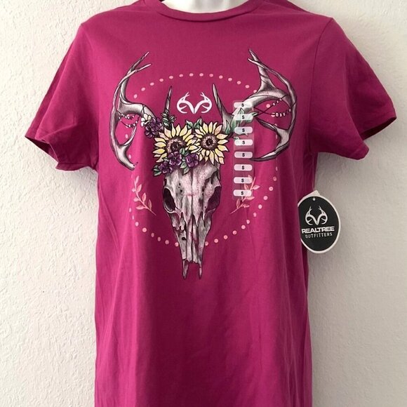 BOHO DEER SKULL FLORAL ANTLERS TEE SHIRT - Picture 1 of 8